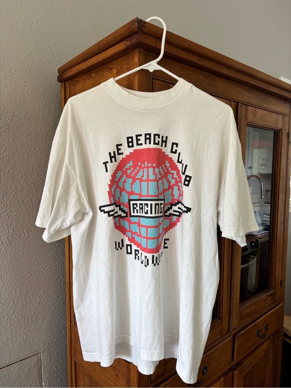 The Beach Club Racing Graphic Tee - White with Red & Teal Print